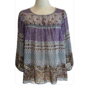 Maeve Anthropologie NWOT Multi Color Baby Doll Loose Fit Long Sleeves Blouse PXS